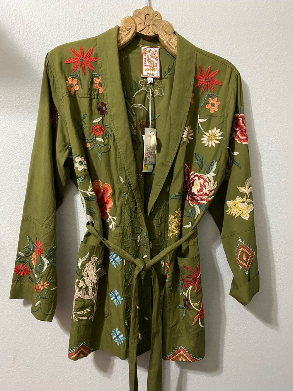 Johnny Was Olive Green Embroidered Floral Jacket